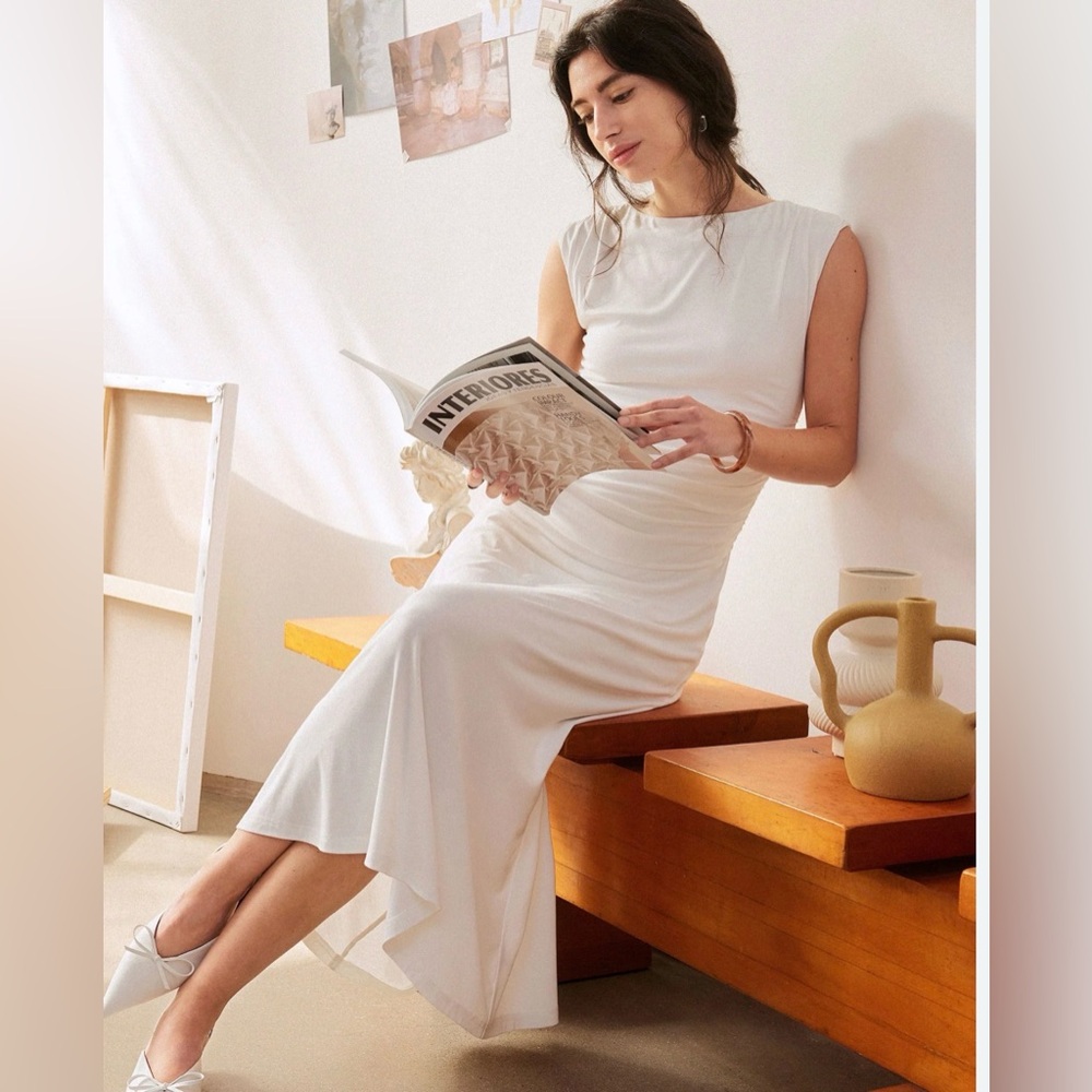 OGL White Asymmetrical Midi Dress